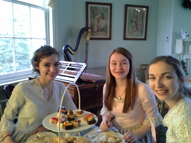 Photograph of three young women at Laurel Hill Mansions 2013 Spring tea fundraiser
