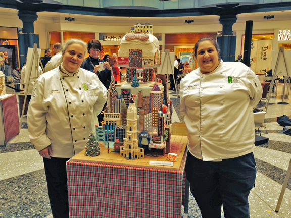 Chefs Julia Quay and Francine Marz. from the Culinary Arts Institute of Montgomery County Community College creators of the Laurel Hill Mansion Gingerbread House 