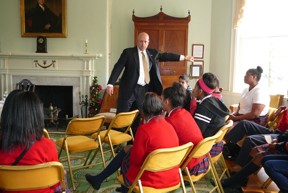 During the 2014 Constitution program at Laurel Mansion lawyer describes a case to the students of HCS. 