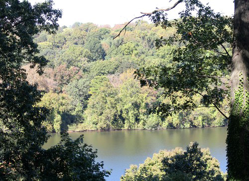 This photograph is of the beautiful view of the Schuylkill River from the back porch of Laurel Hill Mansion.