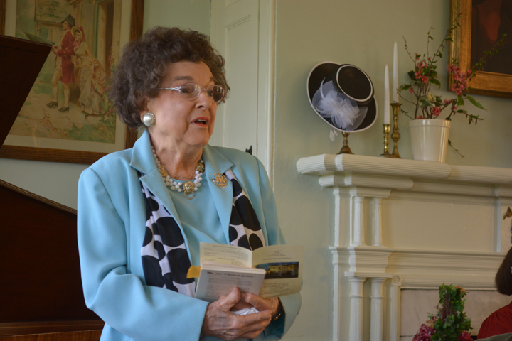 Alma Jacobs, chairman of the Board of Women For Greater Philadelphia talks to the guests at the 2015 Spring Tea at LAurel Hill Mansion