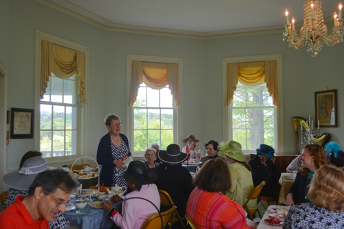Women for Greater Philadelphia's Vice President Barbara Frankl speaks to the assembled guest at the 2019 Spring Tea Fundraiser at Laurel Hill Mansion.