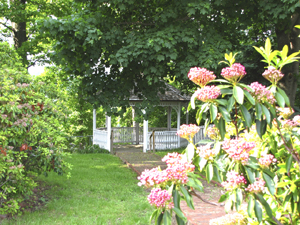 View of the gazebo and garden at Laurel Hill Mansion