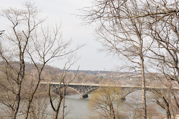 The view of Strawbeery Mansion Bridge from Laurel Hill Mansion in April