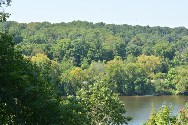 View across the Schuylkill River to the wooded slope on the oppisite bank.