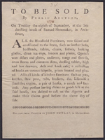 This thumbnail of a broadside advertising the sale of the contents of Samuel Shoemaker's arch st house is a link to the image on https://therevolutionarycity.org